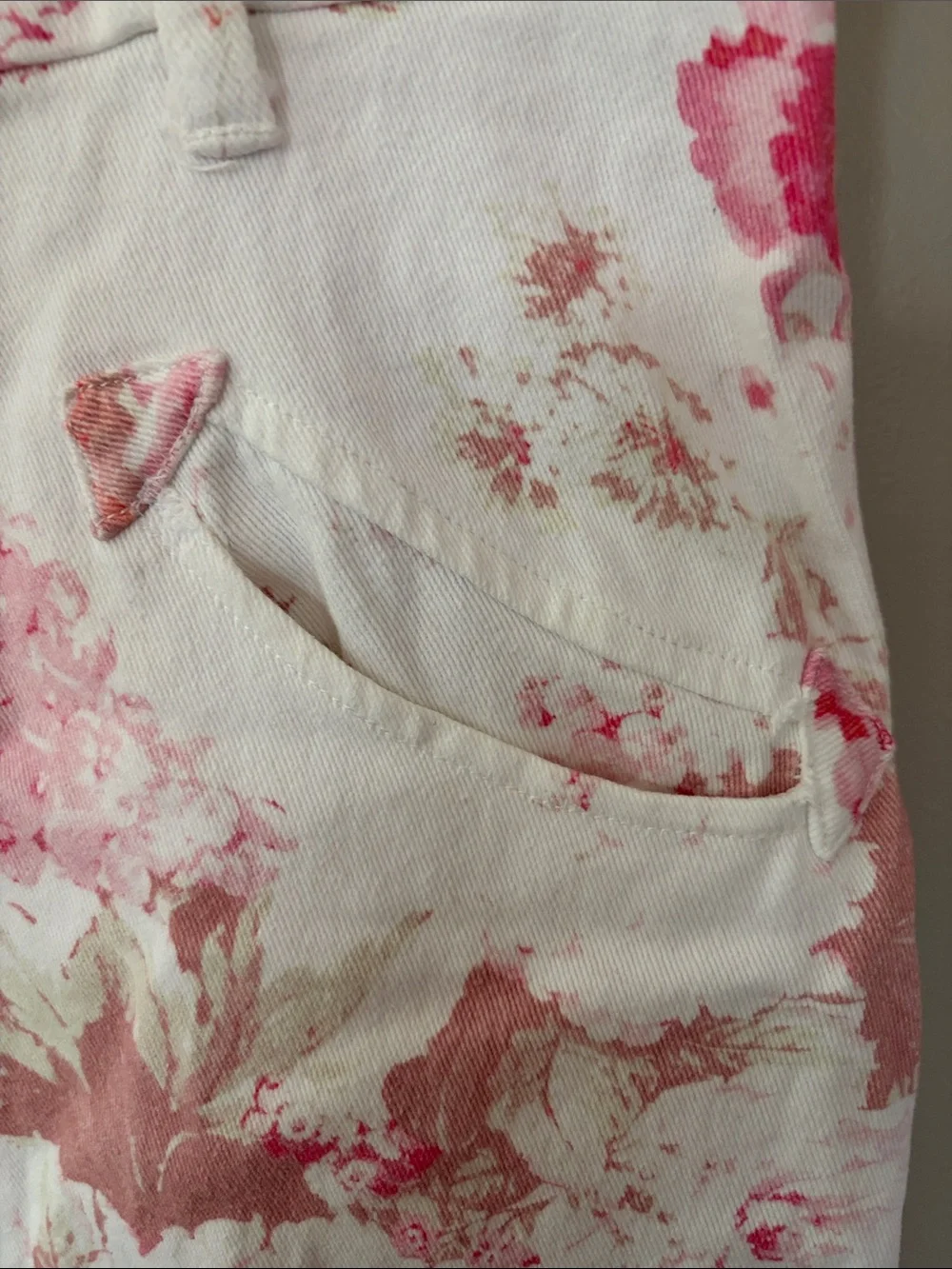 For Love & Lemons Weston Floral Denim Mini Dress Medium White Pink